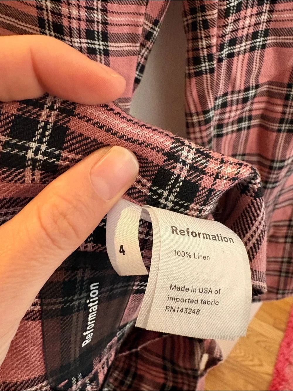 Reformation 2-Piece Pink Plaid Linen Set - Top & Pants (Size 4)